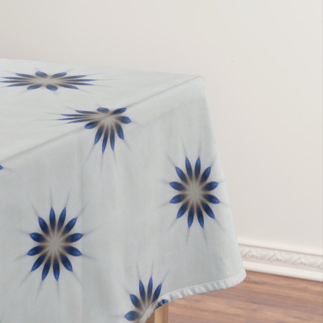 Elegant Blue Gray Kaleidoscope Flower Pattern Tablecloth (In Situ)