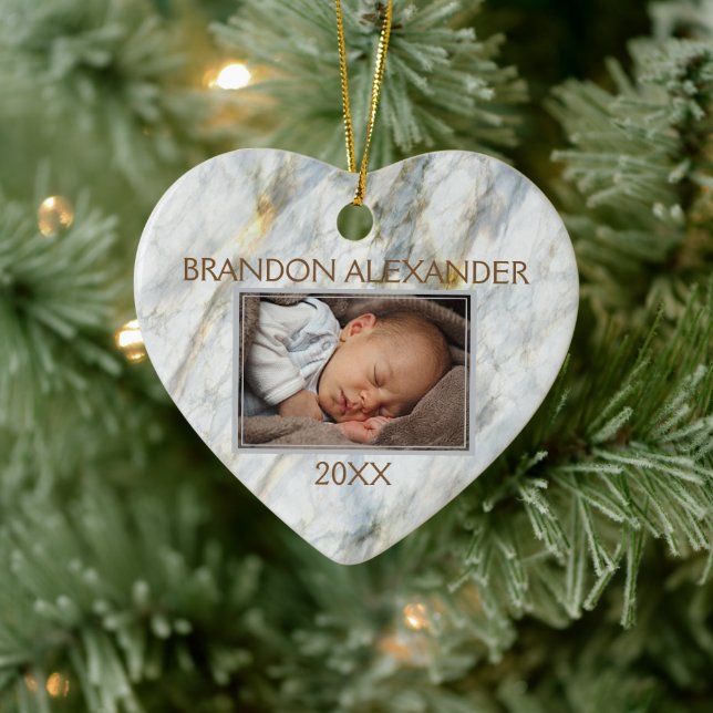 Elegant Blue Gray Marble Pattern Custom Photograph Ceramic Ornament (Tree)