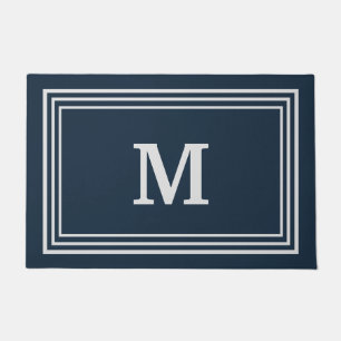 Elegant Blue Gray Monogrammed Doormat