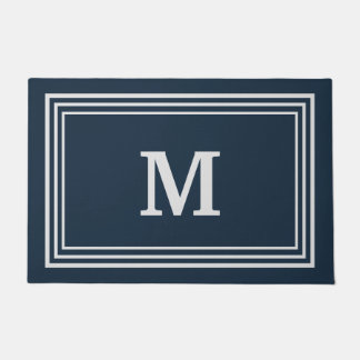 Elegant Blue Gray Monogrammed Doormat