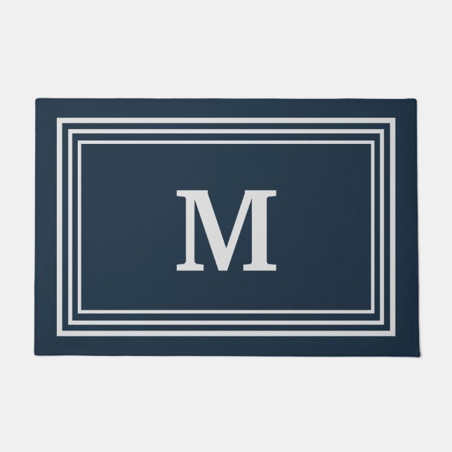 Elegant Blue Gray Monogrammed Doormat (Front)
