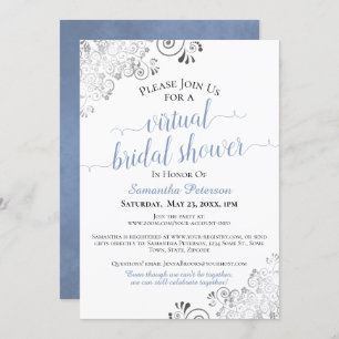 Elegant Blue & Gray on White Virtual Bridal Shower Invitation