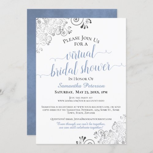 Elegant Blue  Gray on White Virtual Bridal Shower Invitation