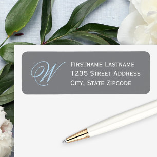 Elegant Blue Gray Script Monogram Address Label