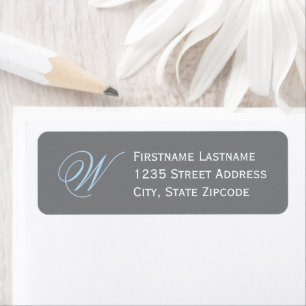 Elegant Blue Gray Script Monogram Address Label