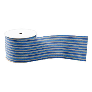 Elegant Blue Gray Stripes Sparkle Glam Grosgrain Ribbon