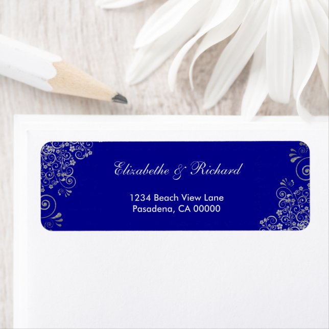 Elegant Blue Gray Swirls wedding Label (Insitu)