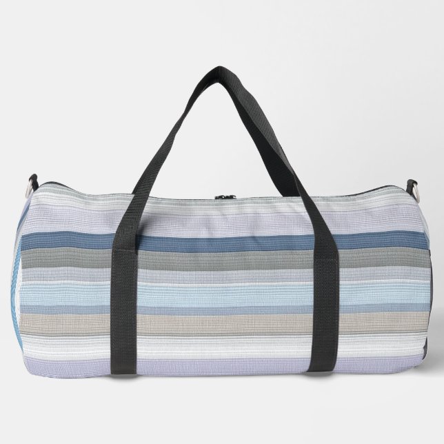 Elegant Blue Gray Vertical Stripes Pattern Duffle Bag (Front)