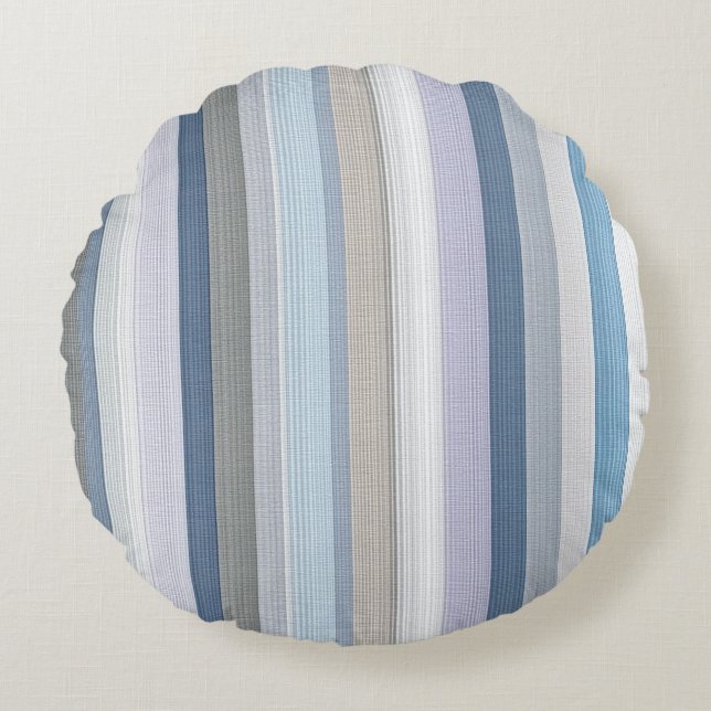 Elegant Blue Gray Vertical Stripes Pattern Round Pillow (Front)