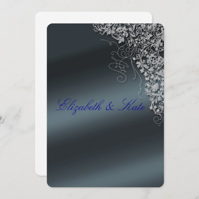 Elegant, Blue Gray, Wedding Invitation (Front/Back)