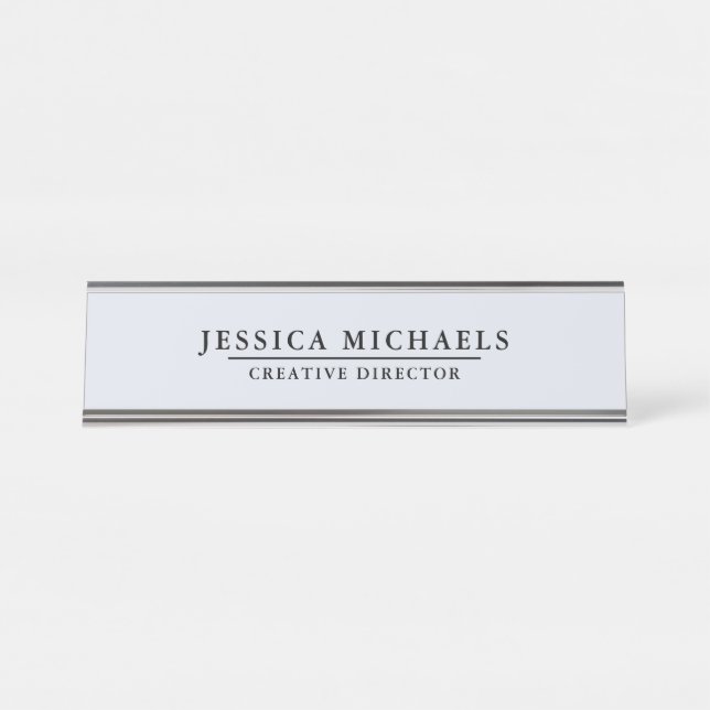 Elegant Blue Gray with Black Text Desk Name Plate (Front)