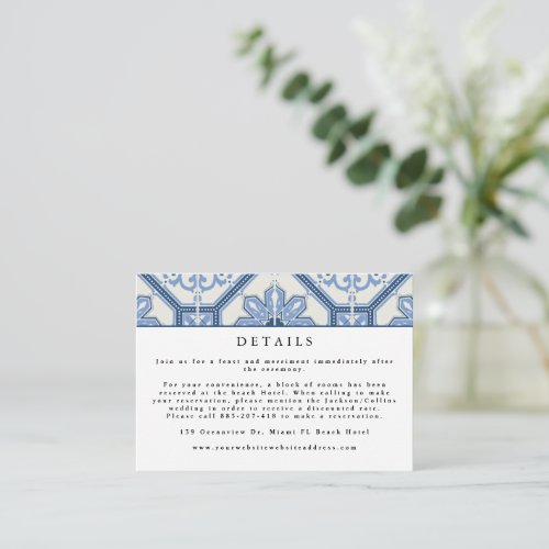 Elegant Blue Greek Tile Wedding Enclosure Card