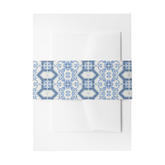 Elegant Blue Greek Tile Wedding Invitation Belly Band