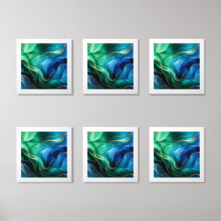 Elegant Blue Green Abstract Fluid Swirls Acrylic Photo Tile