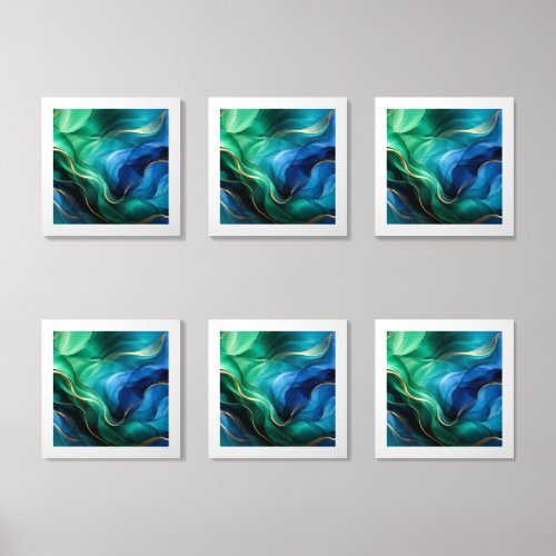 Elegant Blue Green Abstract Fluid Swirls Acrylic Photo Tile
