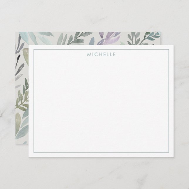 Elegant Blue Green Botanical Watercolor Pattern Note Card (Front/Back)