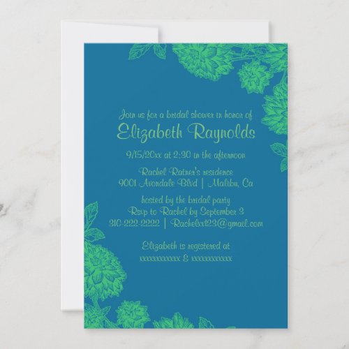 Elegant Blue &amp; Green Bridal Shower Invitations