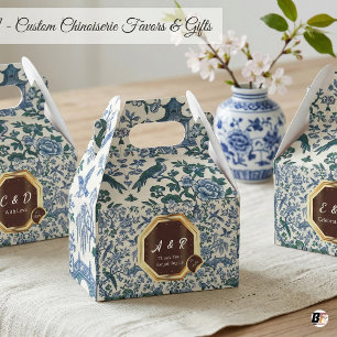 Elegant Blue & Green Chinoiserie Toile Wedding Favor Boxes