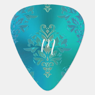 Elegant Blue Green Damask Guitar Pick
