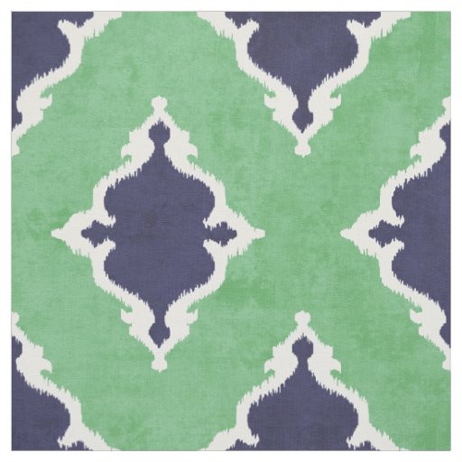 elegant blue green damask ikat tribal pattern fabric