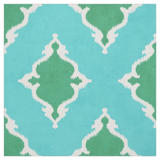 elegant blue green damask ikat tribal pattern fabric