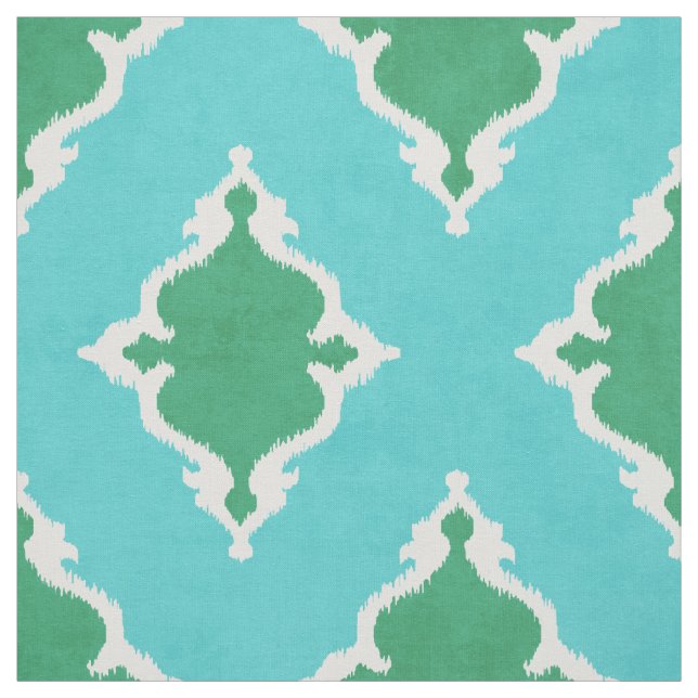 elegant blue green damask ikat tribal pattern fabric (Swatch)