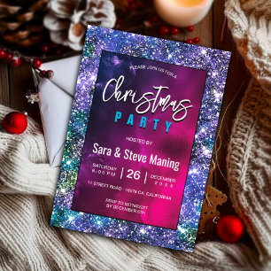 Elegant blue green faux Glitter Christmas Invitation
