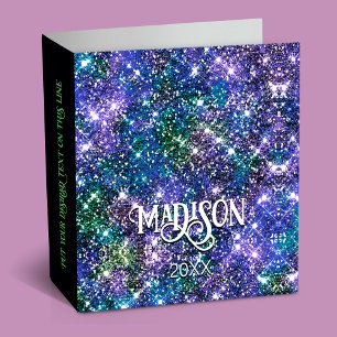 Elegant blue green faux Glitter monogram 3 Ring Binder