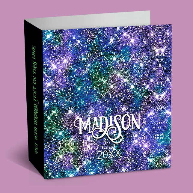 Elegant blue green faux Glitter monogram 3 Ring Binder (Creator Uploaded)