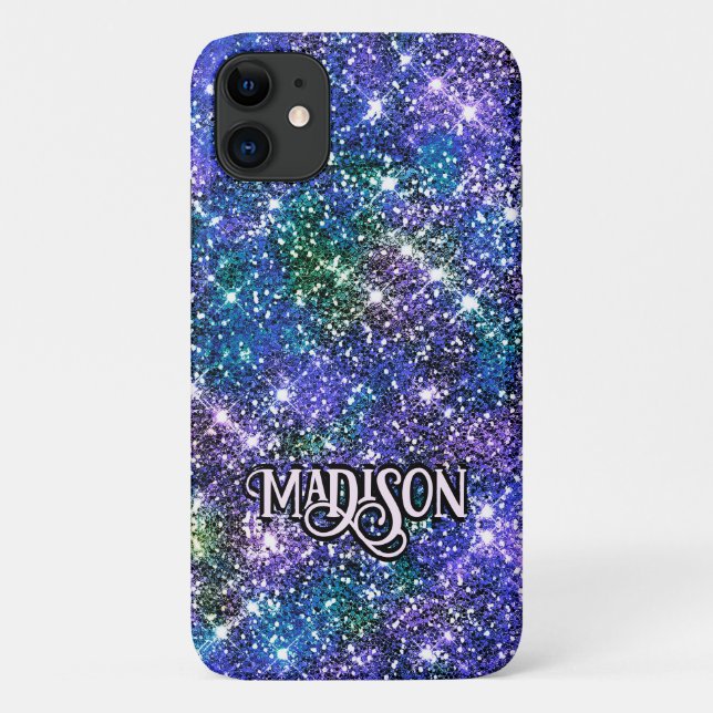 Elegant blue green faux Glitter monogram Case-Mate iPhone Case (Back)