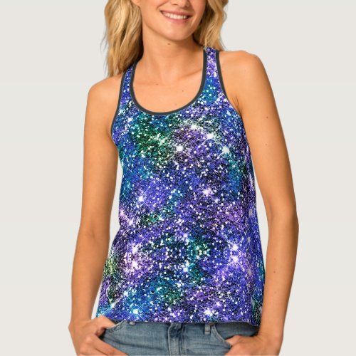 Elegant blue green faux Glitter monogram Tank Top