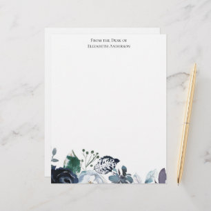 Elegant Blue Green Floral Personalized Letterhead