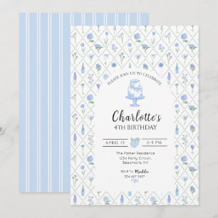 Elegant Blue & Green Floral Trellis Invitation