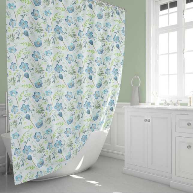Elegant Blue Green Flowers Shower Curtain (Elegant Blue Green Watercolor Flowers Shower Curtain from Studio Posies.)