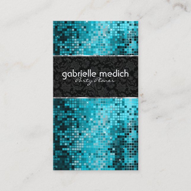 Elegant Blue-Green Glitter Metallic Sequence 2 Business Card (Front)