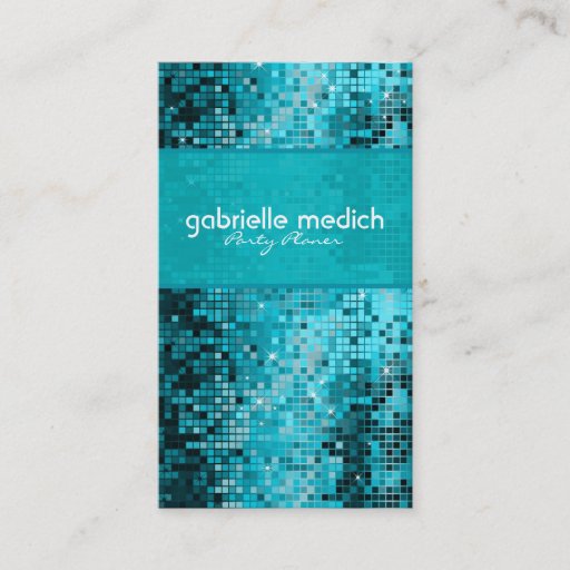 Customizable Elegant Blue-Green Glitter Metallic Sequence Business Card