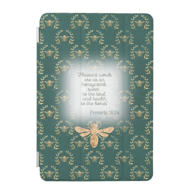 Elegant Blue Green Gold Bee Wreath Christian  iPad Mini Cover (Front)