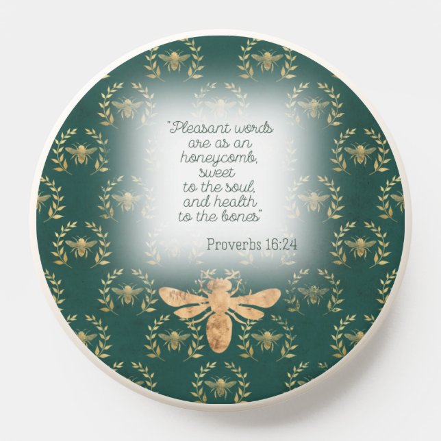 Elegant Blue Green Gold Bee Wreath Scripture  PopSocket (Popsocket)