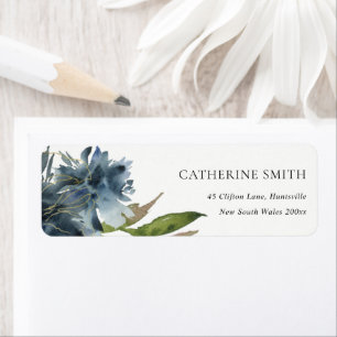 ELEGANT BLUE GREEN GOLD FLORAL WATERCOLOR ADDRESS LABEL