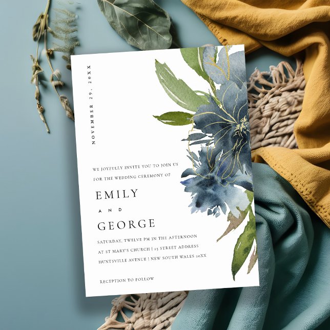 ELEGANT BLUE GREEN GOLD FLORAL WEDDING INVITE (Creator Uploaded)
