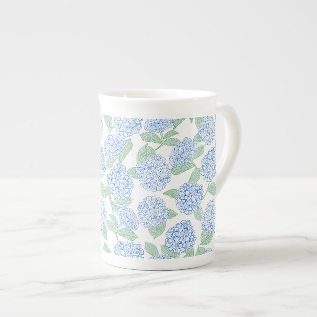 Elegant Blue Green Hydrangea Preppy Bone China Mug (Front Right)