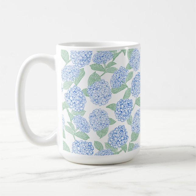 Elegant Blue Green Hydrangea Preppy Coffee Mug (Left)