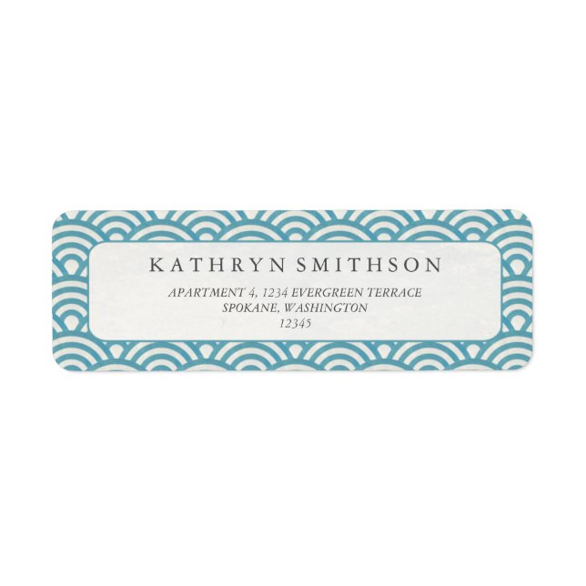 Elegant Blue Green Japanese Seigaiha Waves Label (Front)