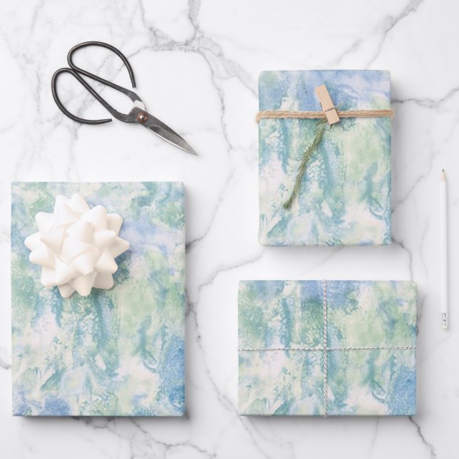 Elegant Blue Green Marbled Wrapping Paper Sheets (Front)