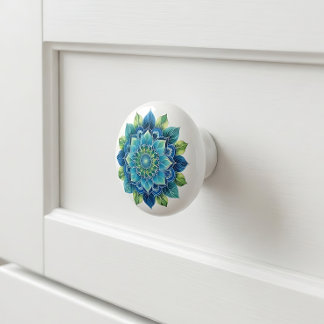 Elegant Blue Green Medallion Ceramic Knob