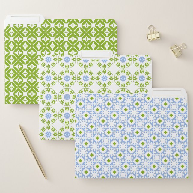 Elegant Blue Green Mediterranean Pattern File Folder (Set)
