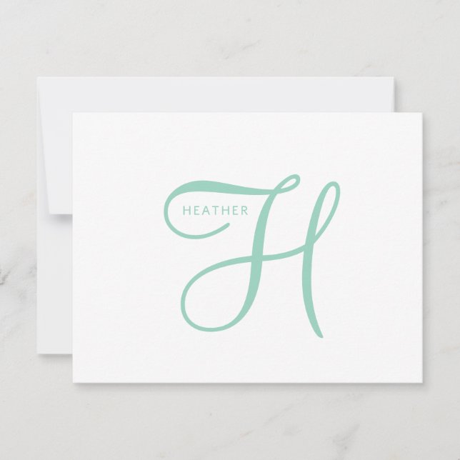 Elegant Blue green Monogram  Note Card (Front)