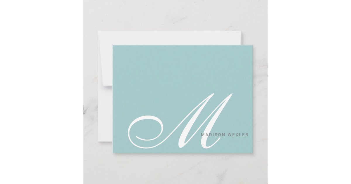 Elegant Blue Green Monogram Script Initial Note Card | Zazzle
