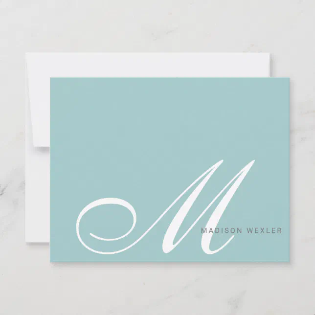 Elegant Blue Green Monogram Script Initial Note Card | Zazzle