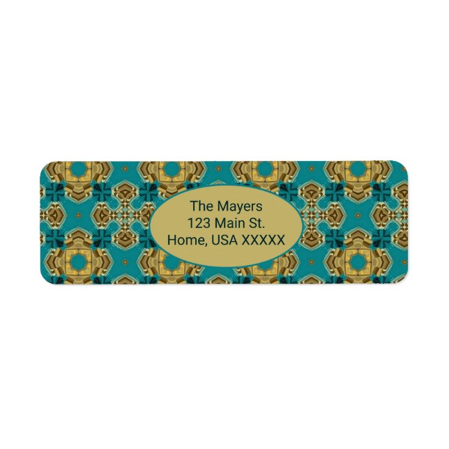 Elegant Blue Green Moroccan Tile Pattern Label (Front)